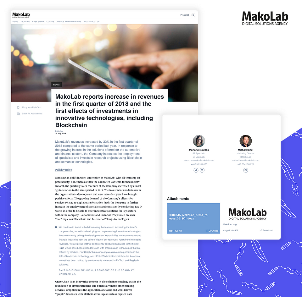 Attachments added to press releases from MakoLab