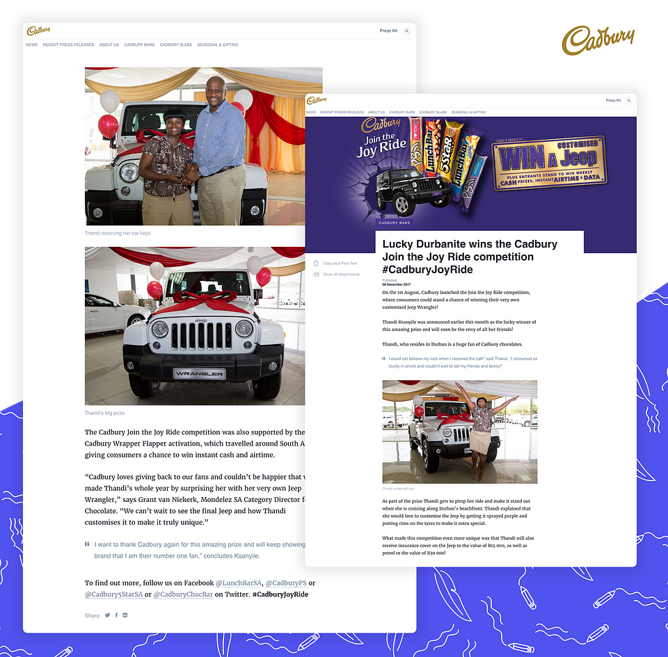 Captioned images in Cadbury’s press releases