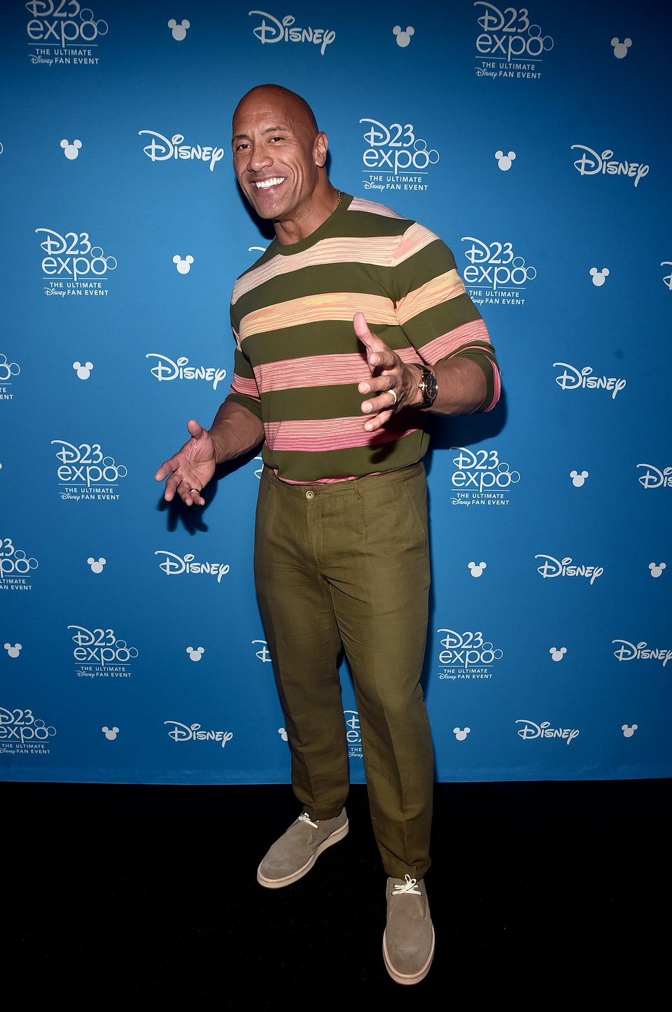 Actor Dwayne Johson trousers - Rights from 28082019 PR+SM Getty).  Pictured at Disney23 Expo in LA on 23rd august.jpg