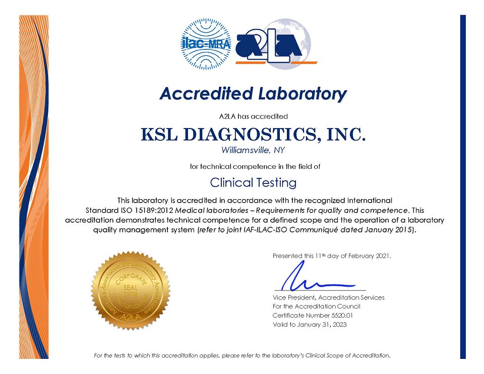KSL's ISO 15189:2012 Medical laboratories — Requirements for Quality and Competence certificate