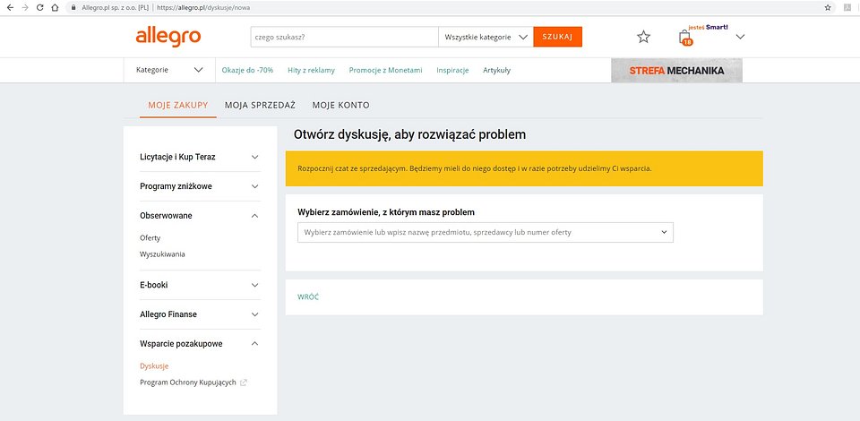 Zaczynamy od wyszukania zamówienia, z którym mamy kłopot