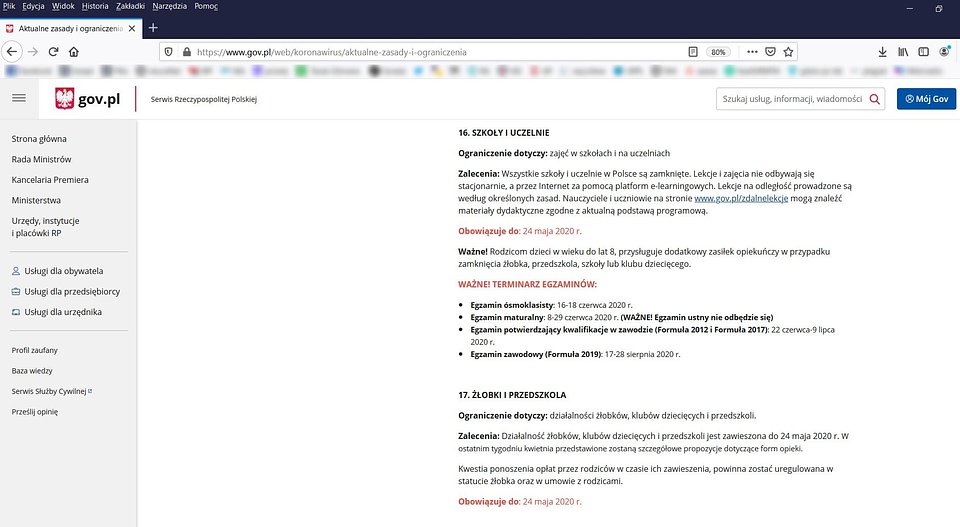 gov.pl - zrzut z ekranu - informacja po zmianie