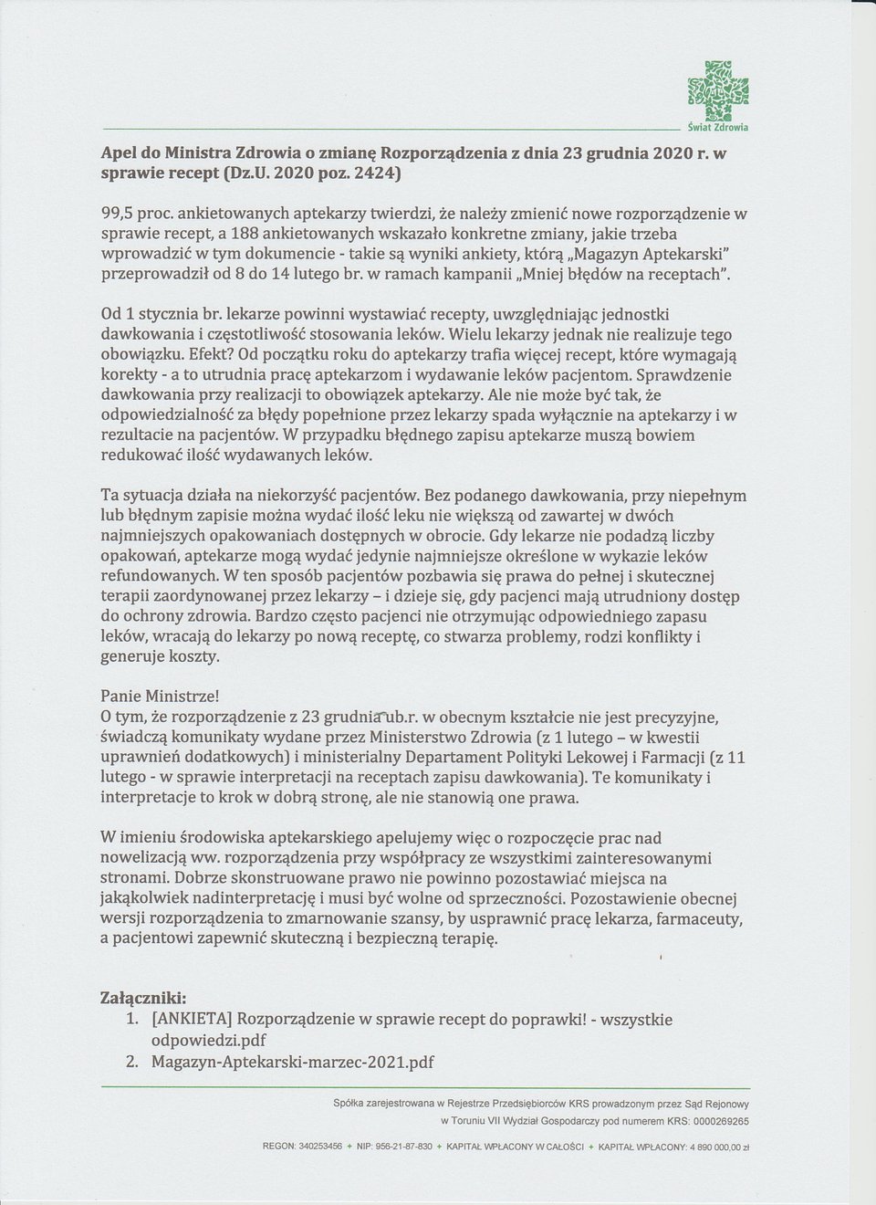 Apel do Ministra Zdrowia z 4 marca 2021 r.