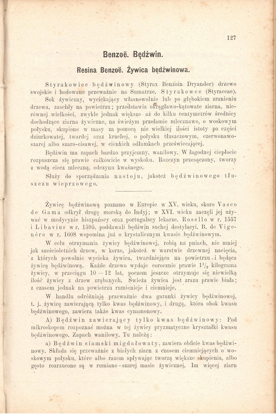Monografia żywicy bezoesowej w ''Komentarzu...'' Wilhelma Zajączkowskiego. Ze zbiorów Andrzeja Skowrońskiego