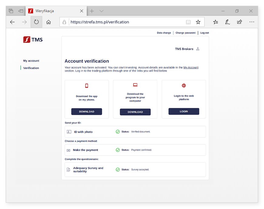 Client zone with a verification section