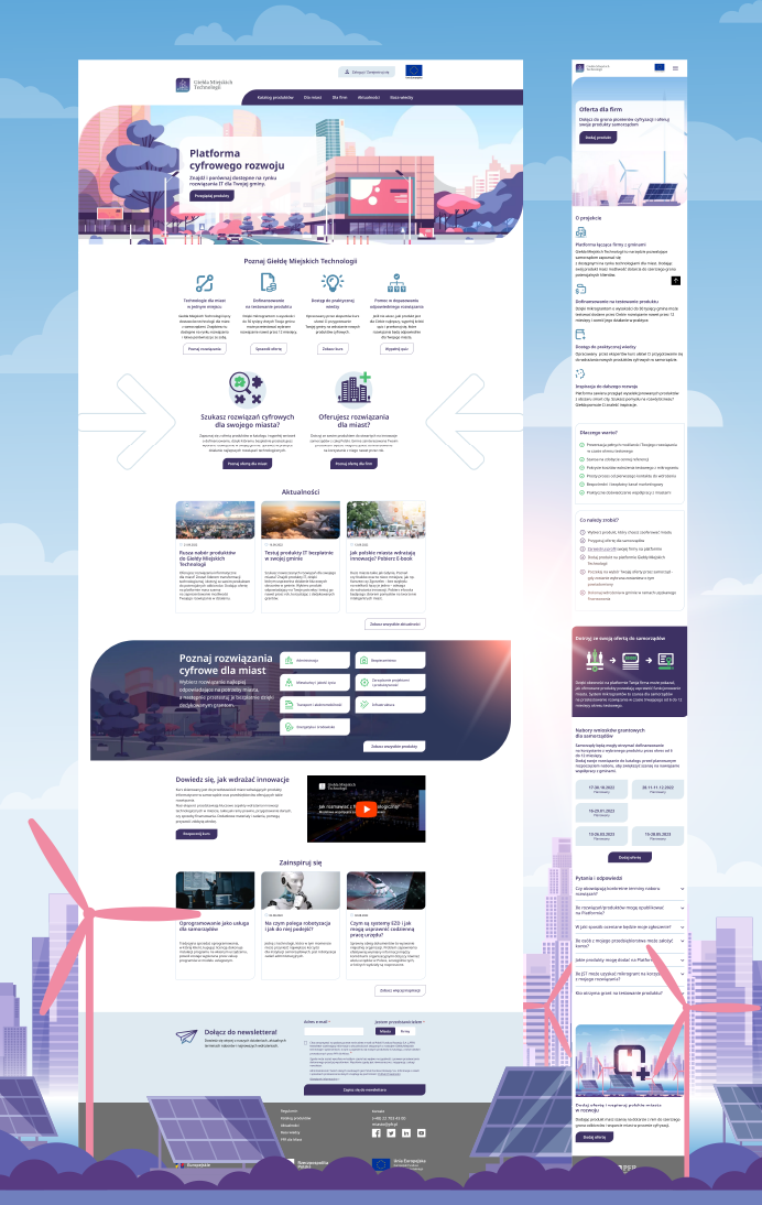 Main page of the website, desktop and mobile view