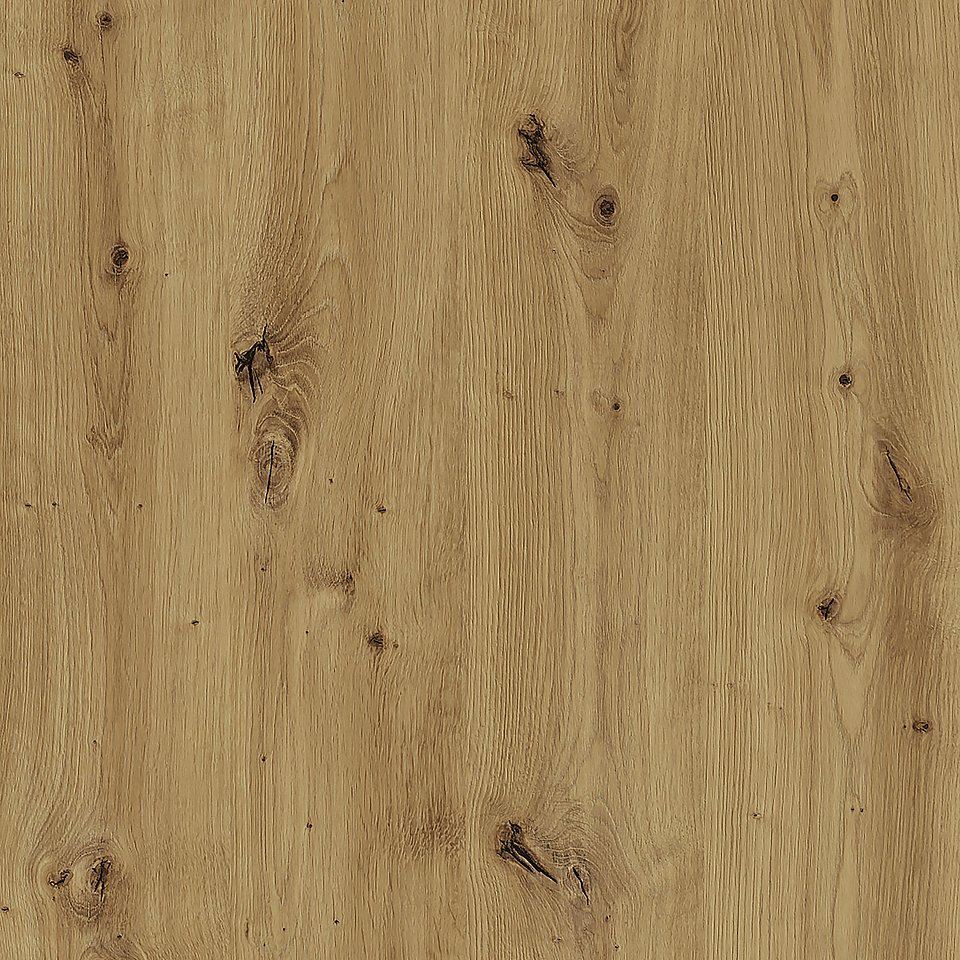 Artisan Oak (R20315) to mocny wzór dębowy ze szpachlowanymi otworami po sękach, który został wzbogacony strukturą Natural Wood, fot. materiały prasowe Pfleiderer