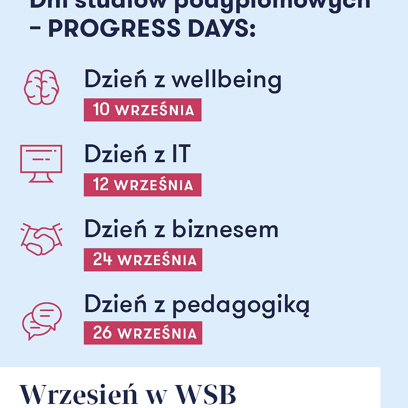 Terminy warsztatów w ramach Progress Days - wrzesień 2019.