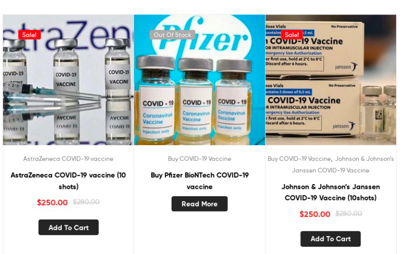 Screenshot of the ‘COVID-19 vaccine’ shop