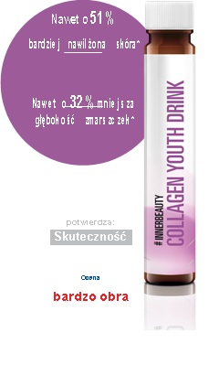 Imponujące efekty napojów #INNERBEAUTY Collagen Youth Drink zostały potwierdzone w 2019 roku
w badaniach klinicznych pod dermatologicznym nadzorem Instytutu Dermatest®. W toku przeprowadzonej ekspertyzy dermatologicznej zmierzono, że oprócz tolerancji dla skóry, zmiany w poziomie nawilżenia skóry, elastyczności skóry i głębokości pojedynczych zmarszczek po codziennym, 12-tygodniowym stosowaniu napojów #INNERBEAUTY Collagen Youth Drink:
• Poprawę nawilżenia skóry nawet o 51%
• Redukcję głębokości zmarszczek nawet o 32%
• Poprawę elastyczności skóry nawet o 22%
#INNERBEAUTY Collagen Youth Drink został wzbogacony składnikami aktywnymi o wysokiej skuteczności, które pomagają Twojej skórze rozwinąć potencjał jej piękna i zachować młodzieńczy wygląd przez długi
czas. Innowacyjny eliksir piękności o smaku czereśni zawiera starannie wyselekcjonowane składniki odżywcze w idealnej kombinacji, które wspierają Twoje ciało od wewnątrz w naturalnej regeneracji struktur kolagenowych.
Te struktury mają ogromny wpływ na wygląd Twojej skóry, ponieważ to właśnie im zawdzięcza ona
swą sprężystość i elastyczność. W koktajlu oprócz kolagenu i biotyny znajdują się także witamina E i C oraz cynk i miedź. Ta kombinacja pomaga Twojej skórze bronić się przed stresem oksydacyjnym. Płynny
suplement diety z kolagenem, cennymi witaminami, minerałami i jagodami aronii zawiera substancje słodzące, jednak nie zawiera dodatku cukru ani substancji barwiących. Jest również wolny od laktozy i glutenu.
#INNERBEAUTY COLLAGEN YOUTH DRINK jest dostępny w Perfumeriach Douglas, we wszystkich sklepach stacjonarnych i online. Sugerowana cena detaliczna: 236 zł
