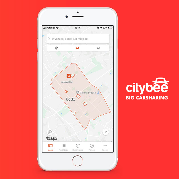 Aplikacja CityBee - strefa busów osobowych w Łodzi