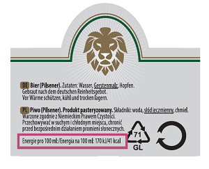 Oznaczenie wartości energetycznej na napojach alkoholowych